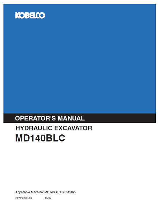 Kobelco Machine Hydraulic Excavator MD140BLC Operator Manual PDF