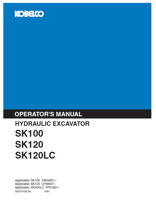 Kobelco Machine Hydraulic Excavator SK100,SK120,SK120LC(II) Operator Manual PDF