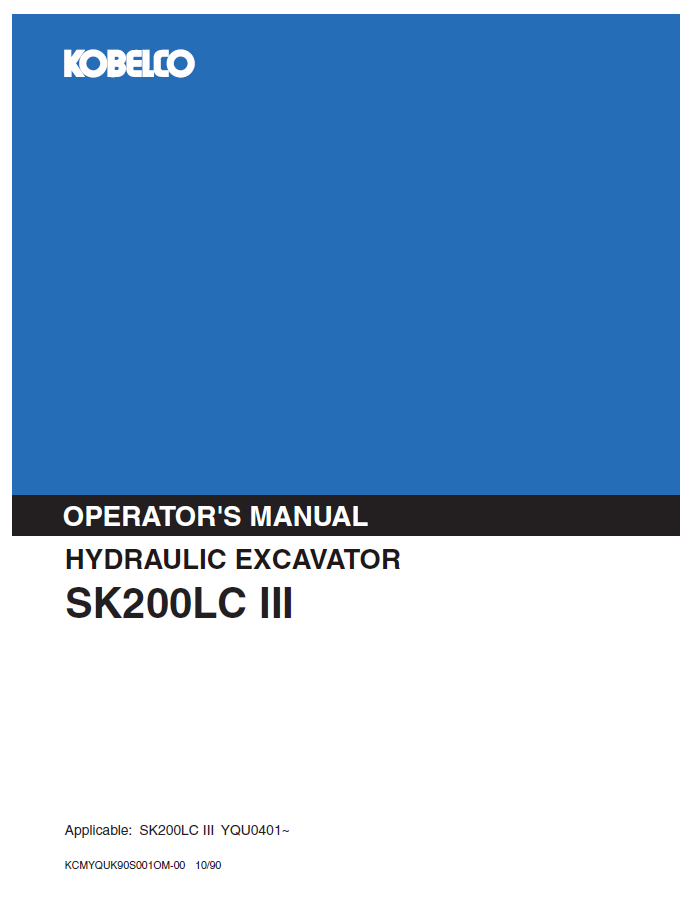 Kobelco Machine Hydraulic Excavator SK200LC III Operator Manual PDF
