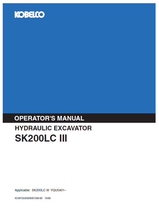 Kobelco Machine Hydraulic Excavator SK200LC III Operator Manual PDF