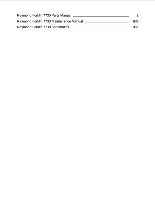 Raymond Reach-Fork Truck 7730 Schematics, Maintenance & Parts Manual