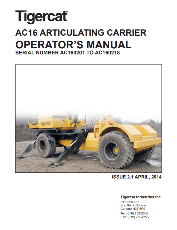 TIGERCAT AC16 ARTICULATING CARRIER OPERATOR MANUAL 38748AENG