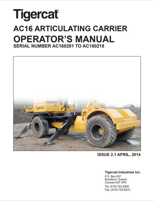 TIGERCAT AC16 ARTICULATING CARRIER OPERATOR MANUAL 38748AENG