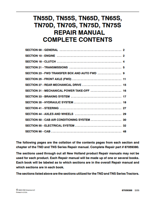 TN55D, TN55S, TN65D, TN65S, TN70D, TN70S, TN75D, TN75S Repair Manual 87059388 PDF