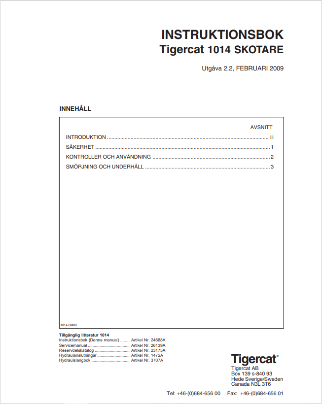 Tigercat 1014 Forwarder Book Instructions Manual 23175A