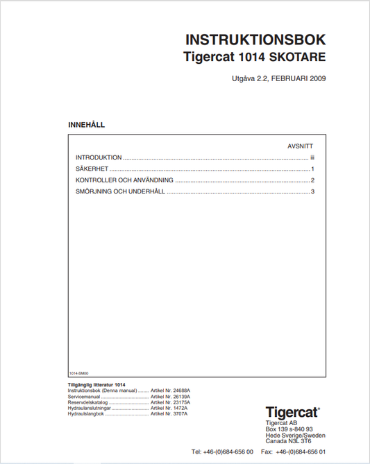 Tigercat 1014 Forwarder Book Instructions Manual 23175A