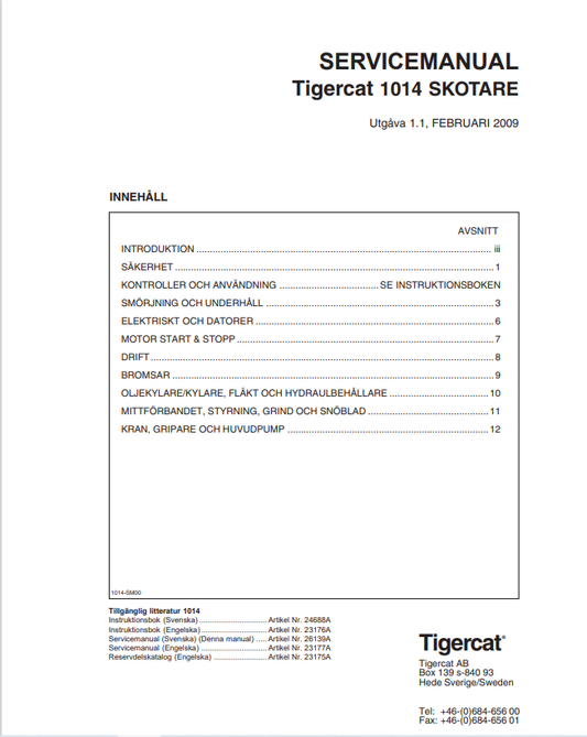 Tigercat 1014 Forwarder Service Manual 26139A