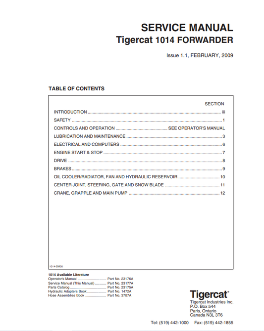 Tigercat 1014 Forwarder Service Manual 23177A