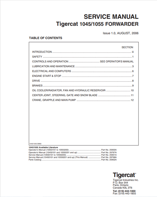 Tigercat 1045,1055 Forwarder Service Manual 29768A