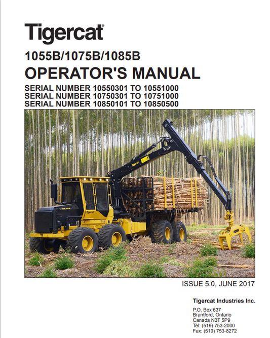 Tigercat 1055B, 1075B, 1085B Operator Manual 32428A