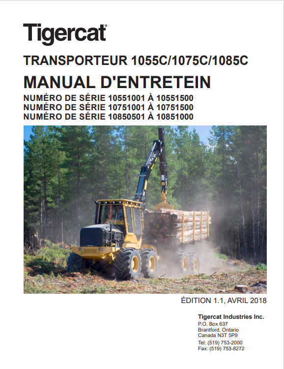 Tigercat 1055C, 1075C, 1085C Carrier Maintenance Manual 44483AENG