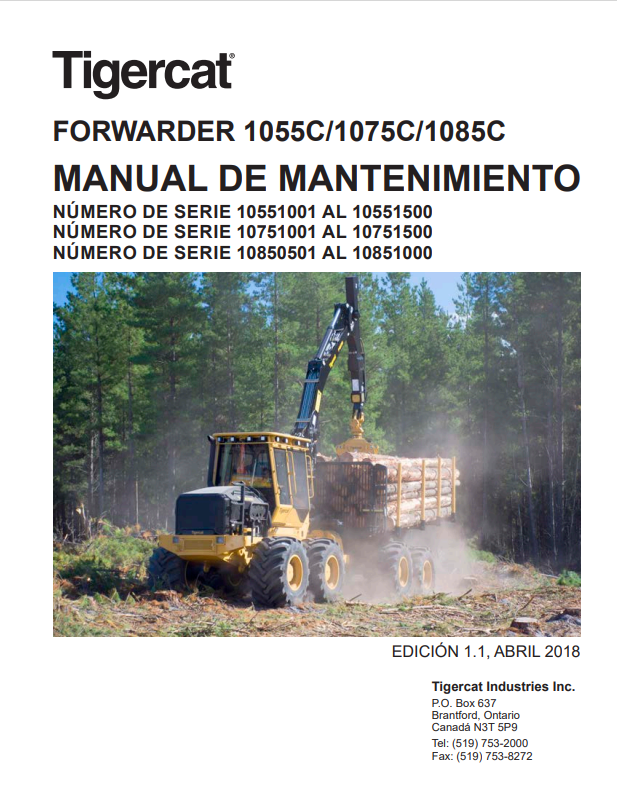 Tigercat 1055C, 1075C, 1085C Forwarder Maintenance Manual 44482AENG