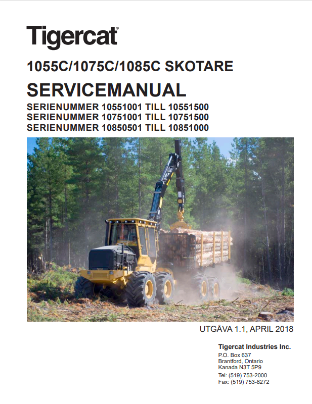 Tigercat 1055C, 1075C, 1085C Forwarder Service Manual 44483AENG