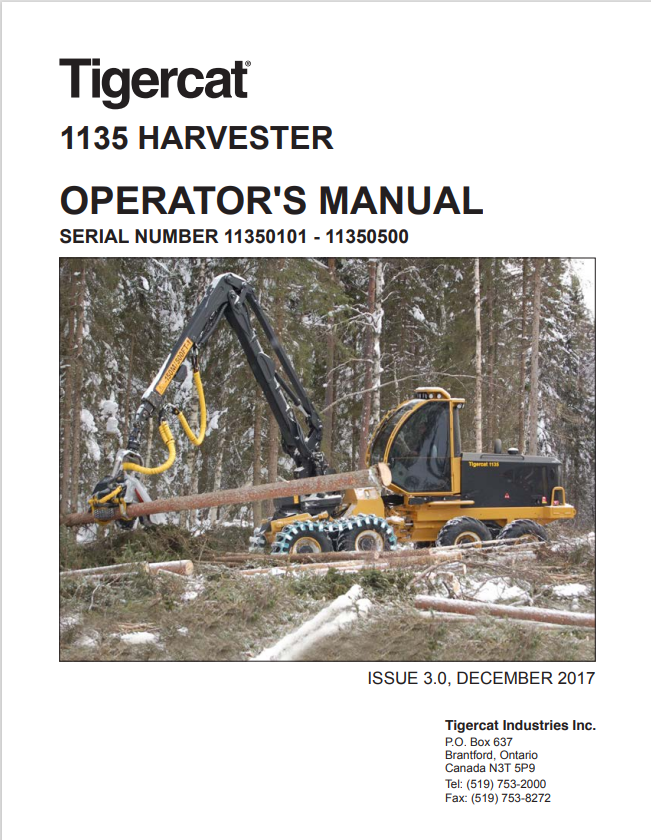 Tigercat 1135 Harvester Operator Manual 35355A
