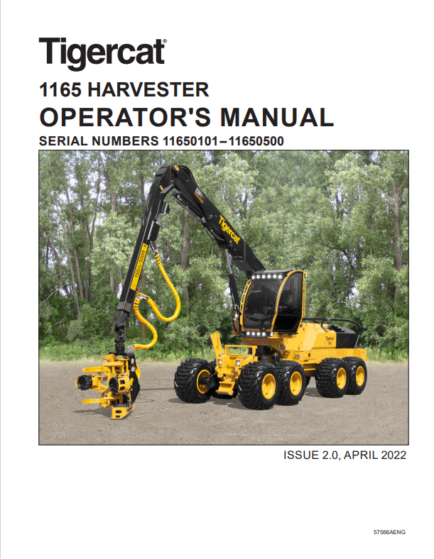 Tigercat 1165 Harvester Operator Manual 57566AENG
