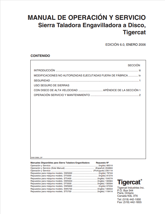 Tigercat 20489A Disc Saw And Bulding Machine Operation And Service Manual 20489A