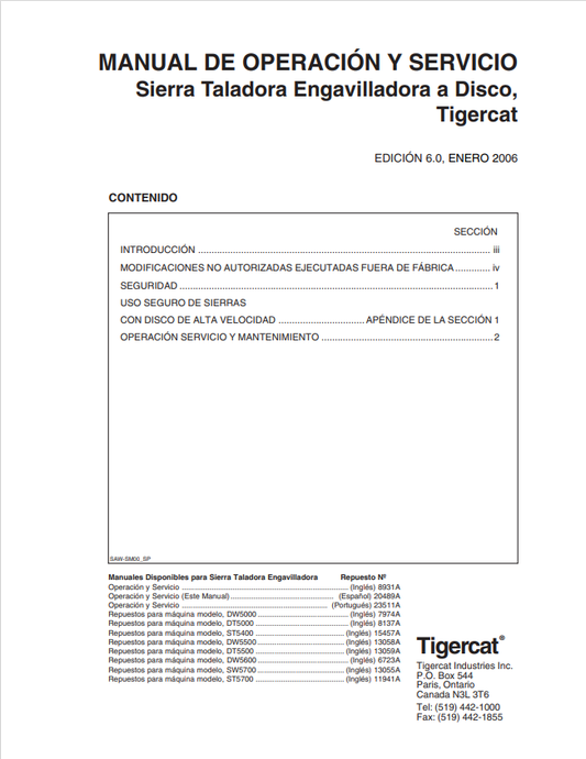 Tigercat 20489A Disc Saw And Bulding Machine Operation And Service Manual 20489A