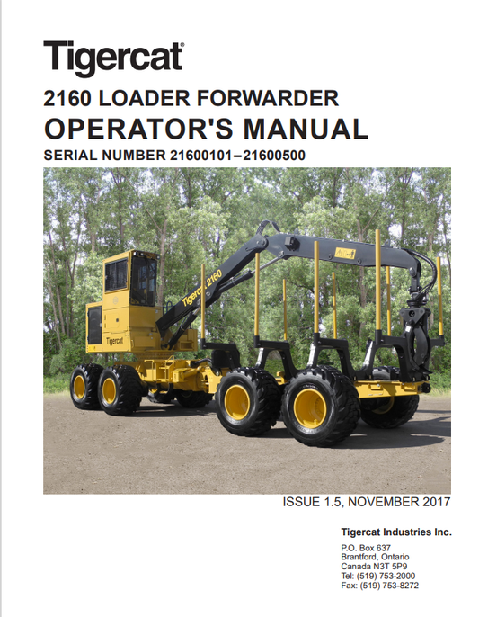 Tigercat 2160 Loader Forwarder Operator Manual 51953AENG