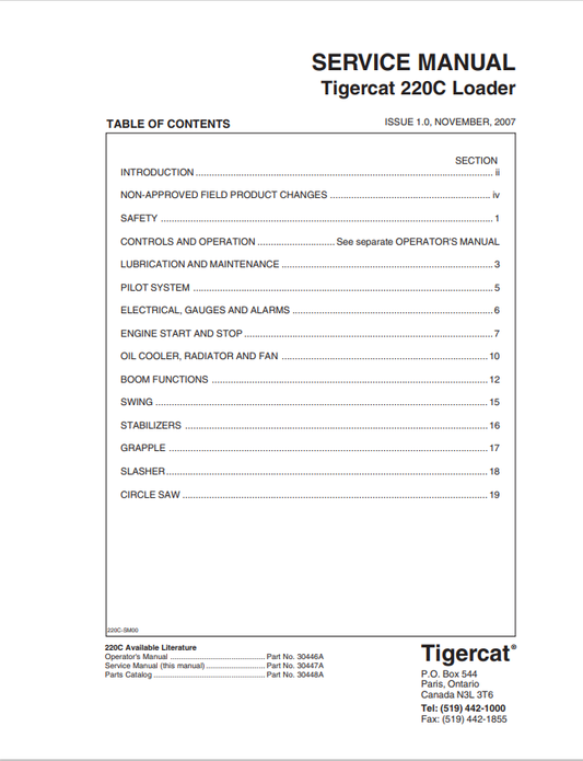 Tigercat 220C Loader Service Manual 30447A