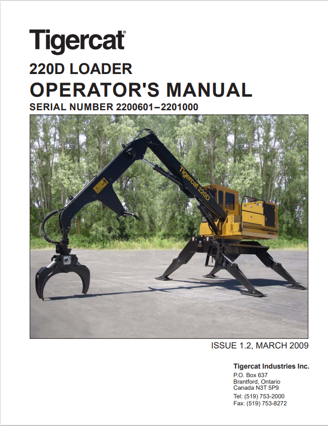 Tigercat 220D Loader Operator Manual 33587A