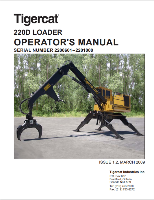 Tigercat 220D Loader Operator Manual 33587A