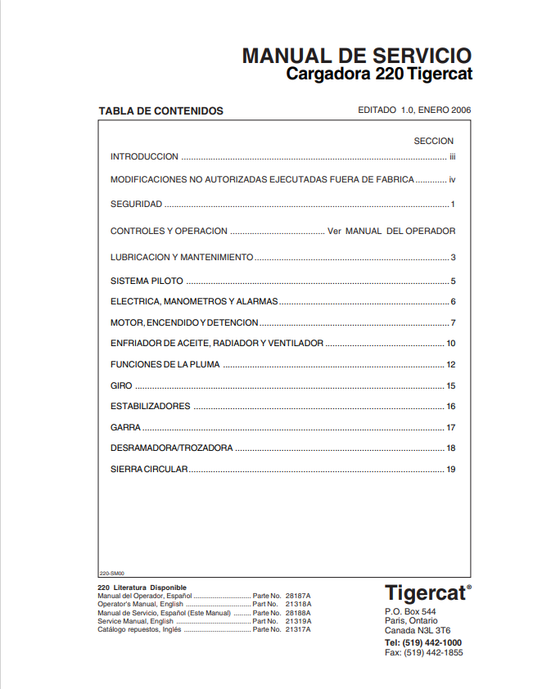 Tigercat 220 Loader Service Manual 220-SM00 1