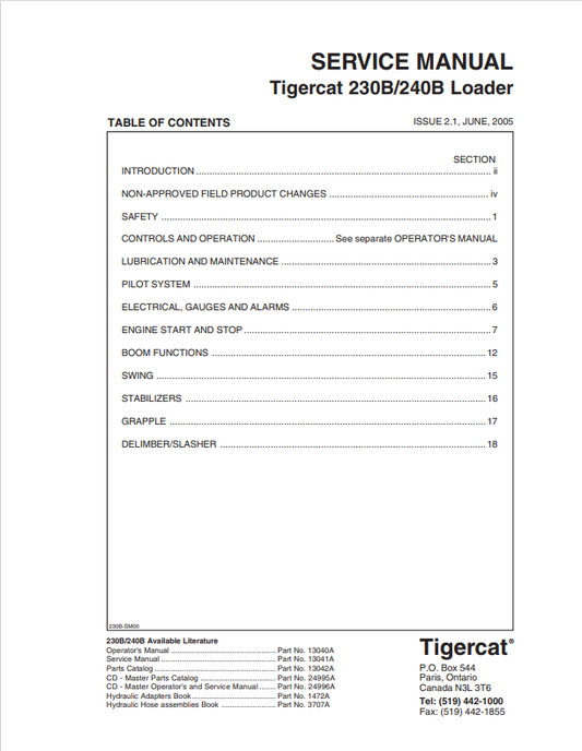 Tigercat 230B, 240B Loader Service Manual 13040A