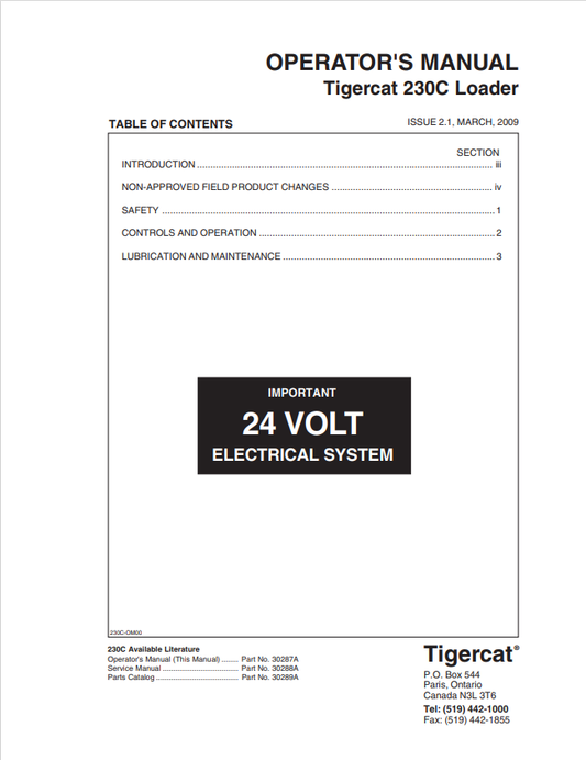 Tigercat 230C Loader Operator Manual 30287A