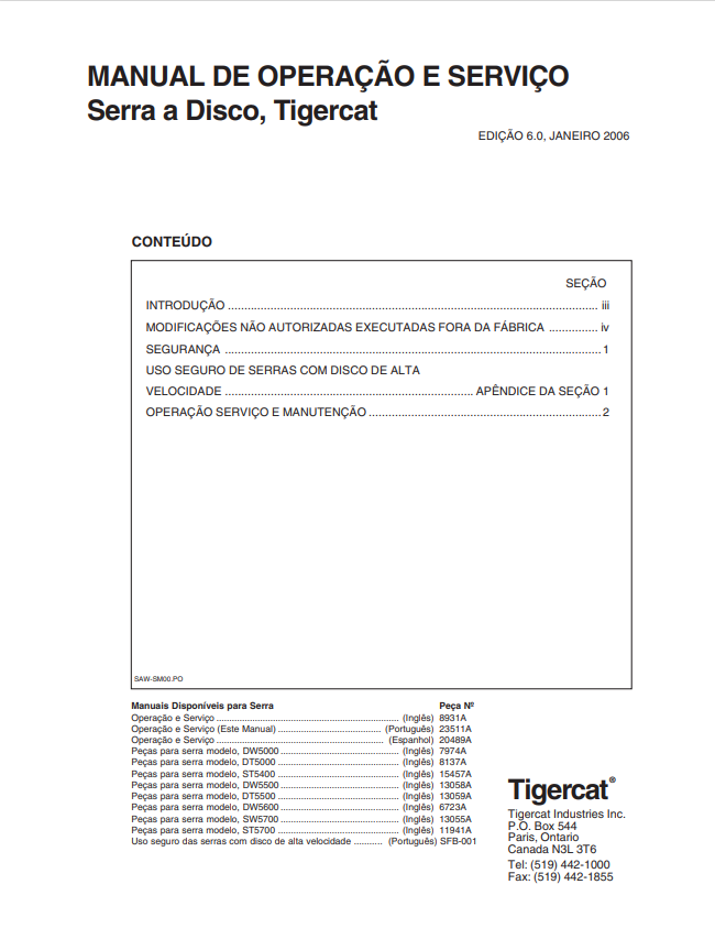 Tigercat 23511A Disc Saw Operation And Service Manual 23511A