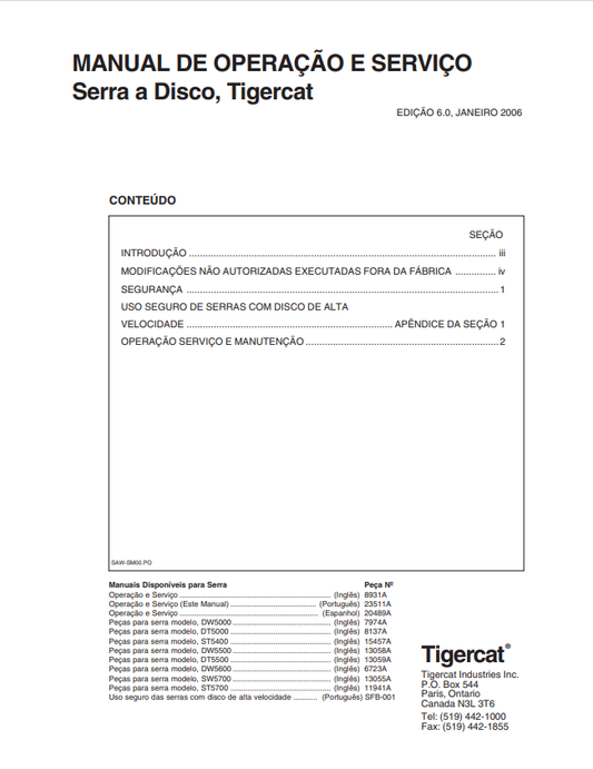 Tigercat 23511A Disc Saw Operation And Service Manual 23511A