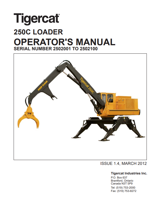 Tigercat 250C Loader Operator Manual 37674AENG