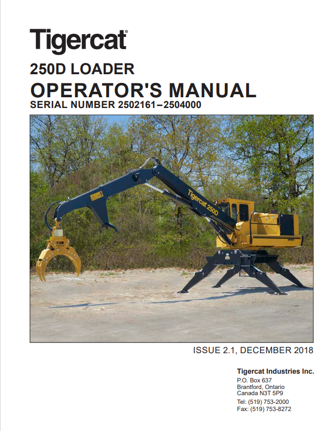 Tigercat 250D Loader Operator Manual 43052AENG