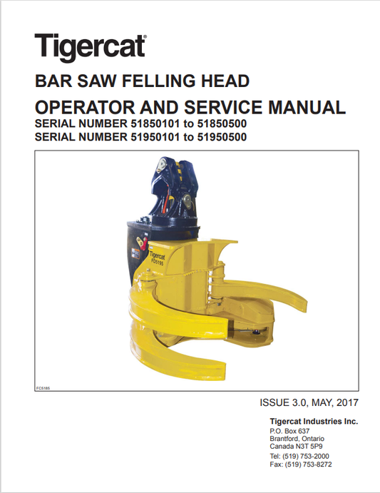 Tigercat 38486A Bar Saw Felling Head Operator And Service Manual 38486A
