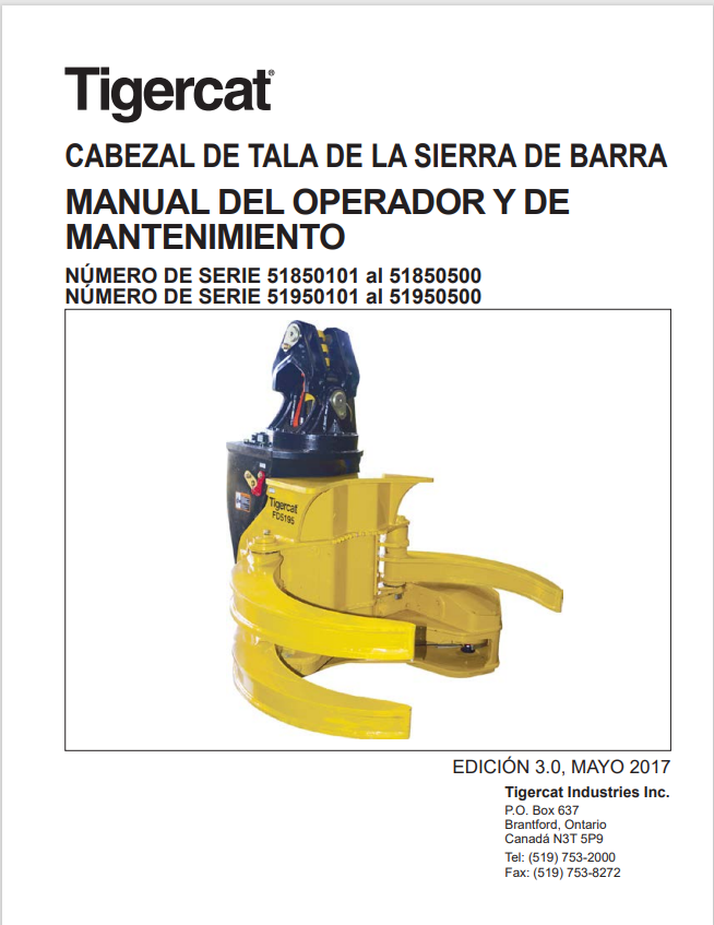 Tigercat 38486A Bar Saw Felling Head Operator Manual And Maintenance Manual 38486AENG