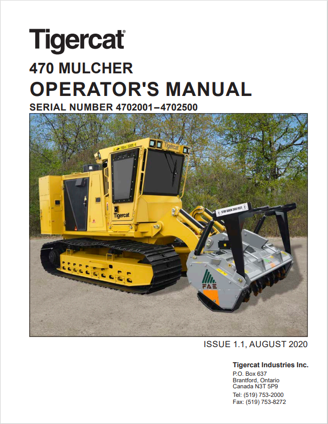 Tigercat 470 Mulcher Operator Manual 55990AENG