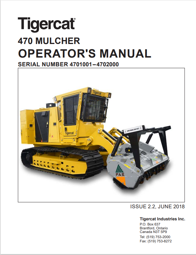 Tigercat 470 Mulcher Operator Manual 41272AENG