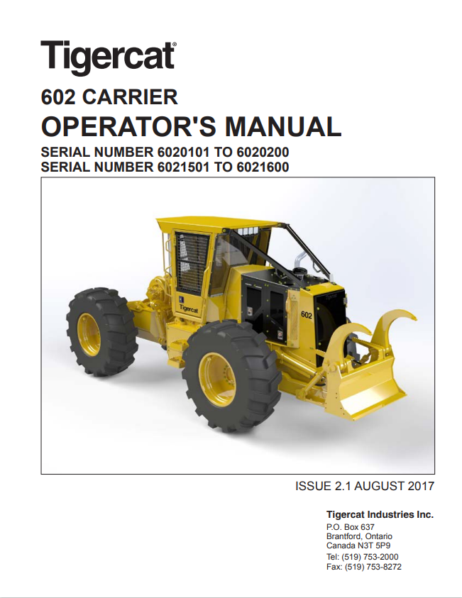 Tigercat 602 Carrier Operator Manual 51818AENG
