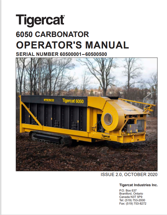 Tigercat 6050 Carbonator Operator Manual 60498AENG