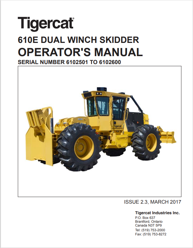Tigercat 610E Dual Winch Skidder Operator Manual 44471AENG