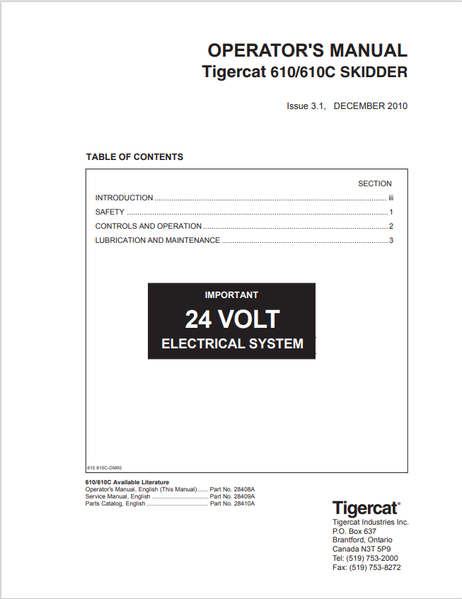 Tigercat 610, 610C Skidder Operator Manual 28408A