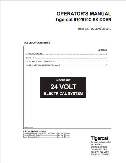 Tigercat 610, 610C Skidder Operator Manual 28408A