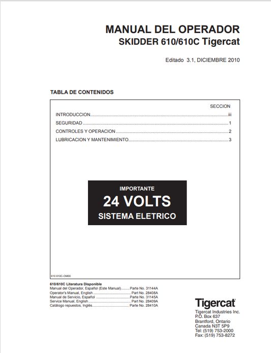 Tigercat 610, 610C Skidder Operator Manual 31144A