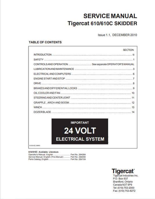 Tigercat 610, 610C Skidder Service Manual 28409A