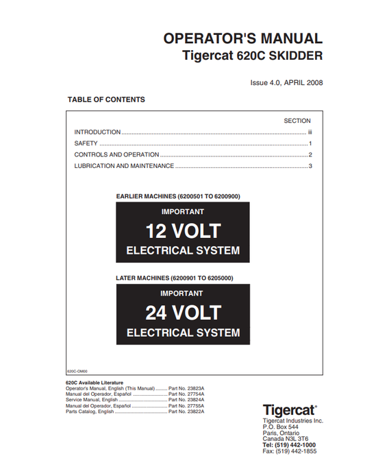 Tigercat 620C Skidder Operator Manual 23823A