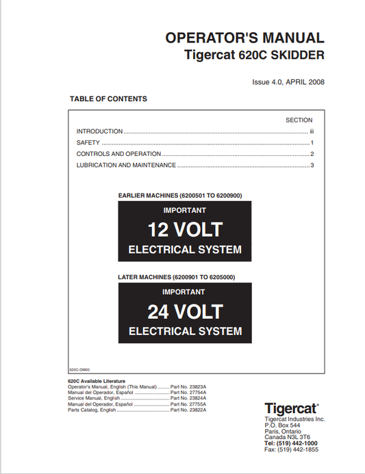 Tigercat 620C Skidder Operator Manual 23823A