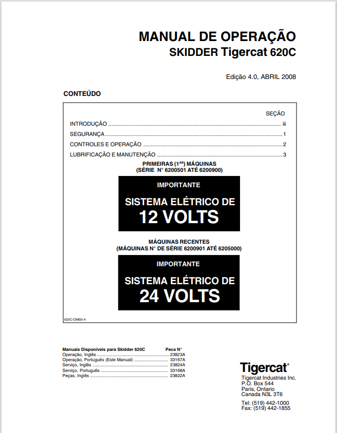 Tigercat 620C Skidder Operating Manual 33167A