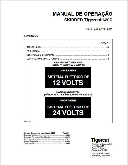 Tigercat 620C Skidder Operating Manual 33167A
