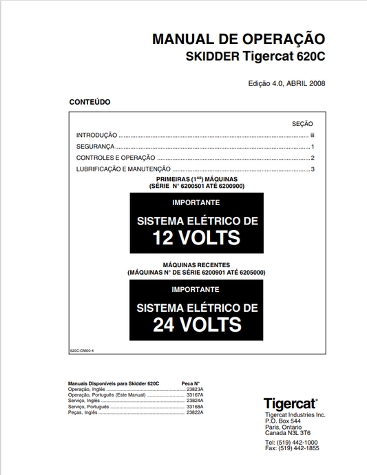 Tigercat 620C Skidder Operating Manual 33167A