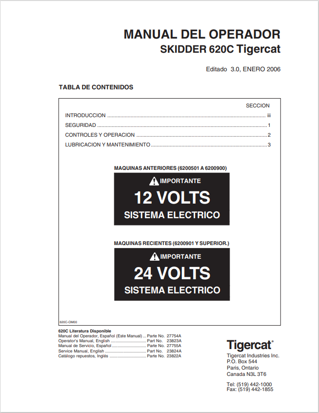 Tigercat 620C Skidder Operator Manual 27754A