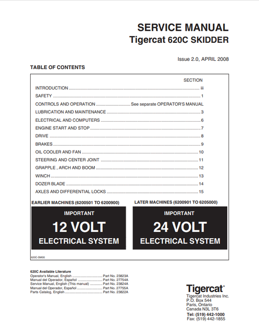 Tigercat 620C Skidder Service Manual 23824A